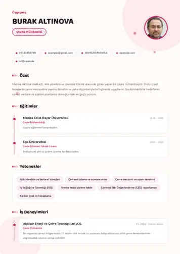 Çevre Mühendisi CV Örnekleri cv indir